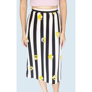 Vintage SASSON Black & White Striped Floral Skirt 80s / 90s Size S